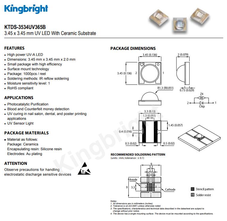 KTDS-3534UV365B Kingbright LED今台发光二极管