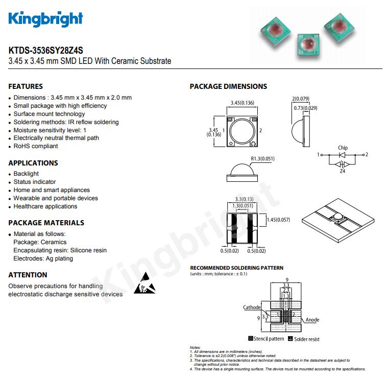 KTDS-3536SY28Z4S Kingbright LED今台贴片式发光二极管