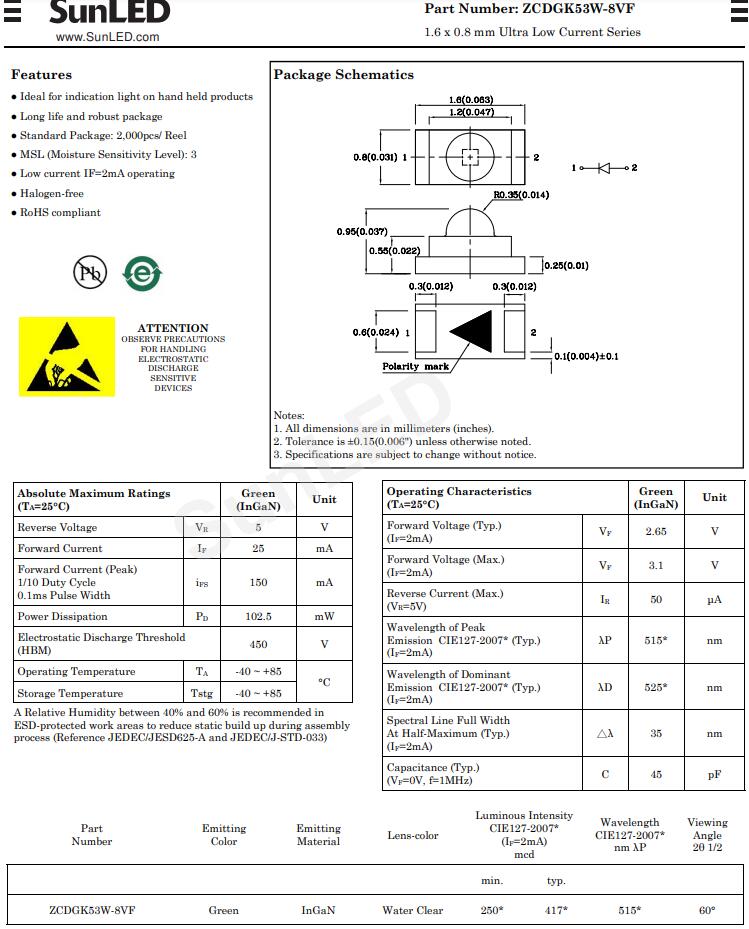 ZCDGK53W-8VF Sunled LED发光二极管